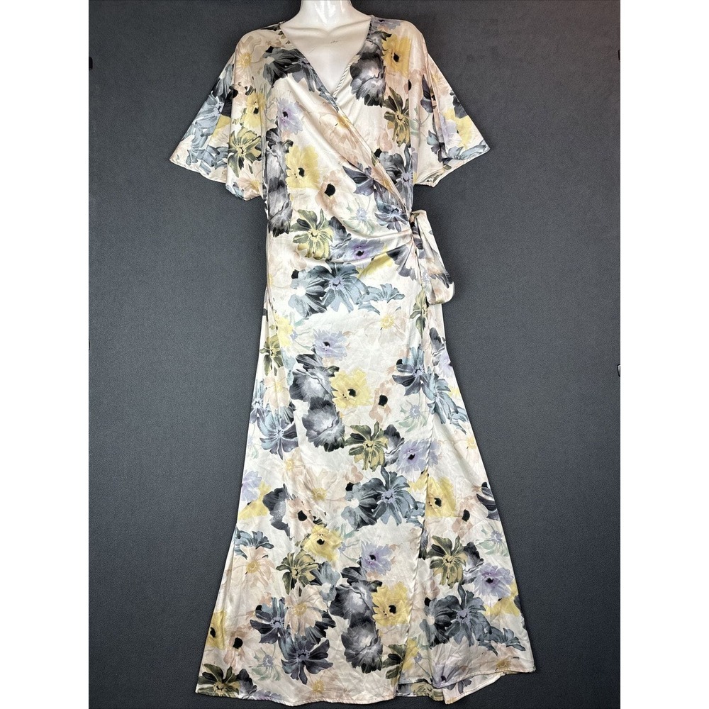 Astr Floral Wrap Maxi Dress in Cream, Yellow, Gray, Lavender